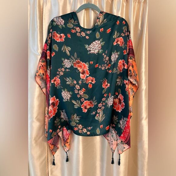 Anthropologie Kachel Jade bordered floral silk satin kimono - Picture 8 of 9